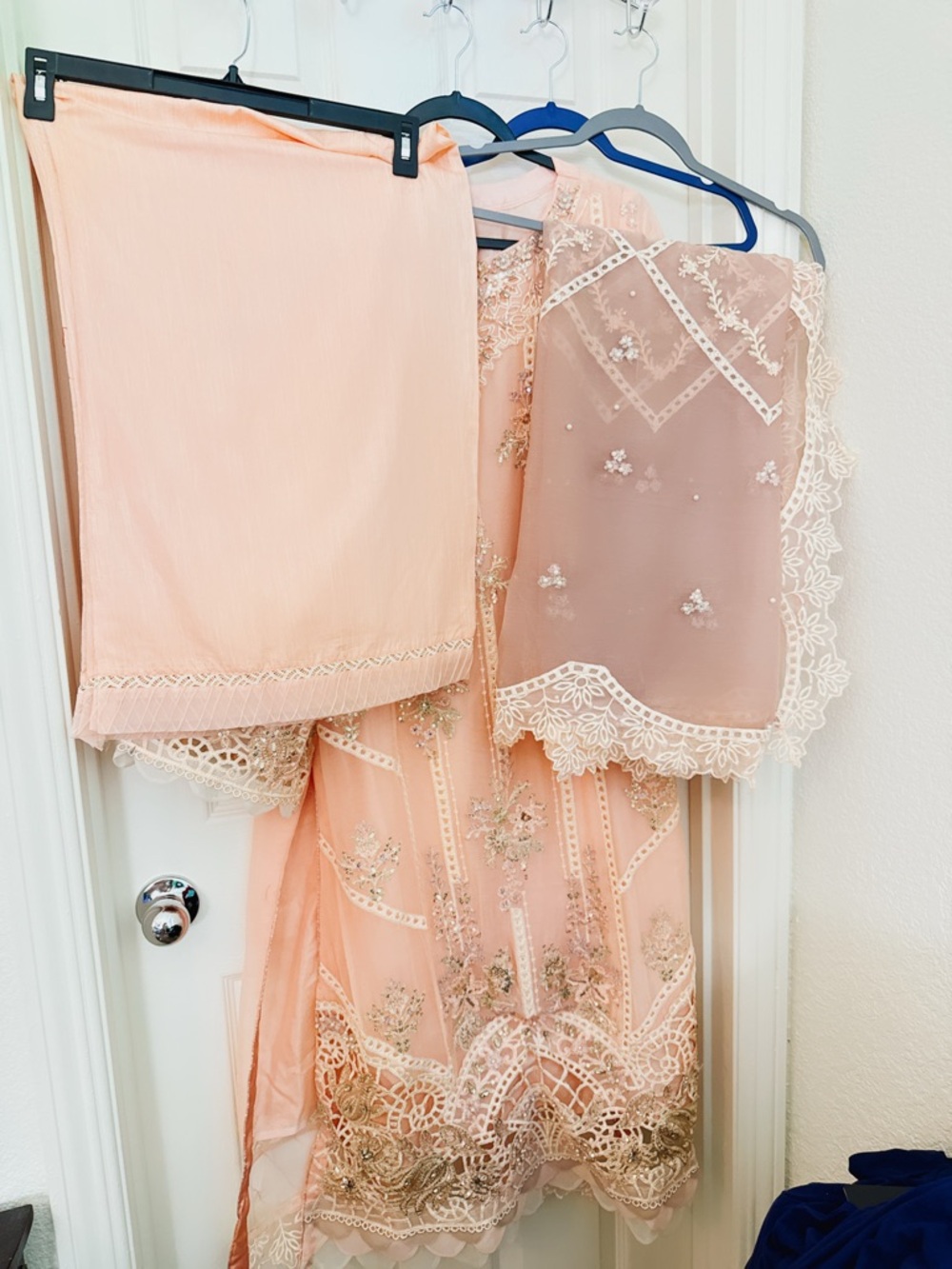Chic Peach Lace Dress with Embroidery